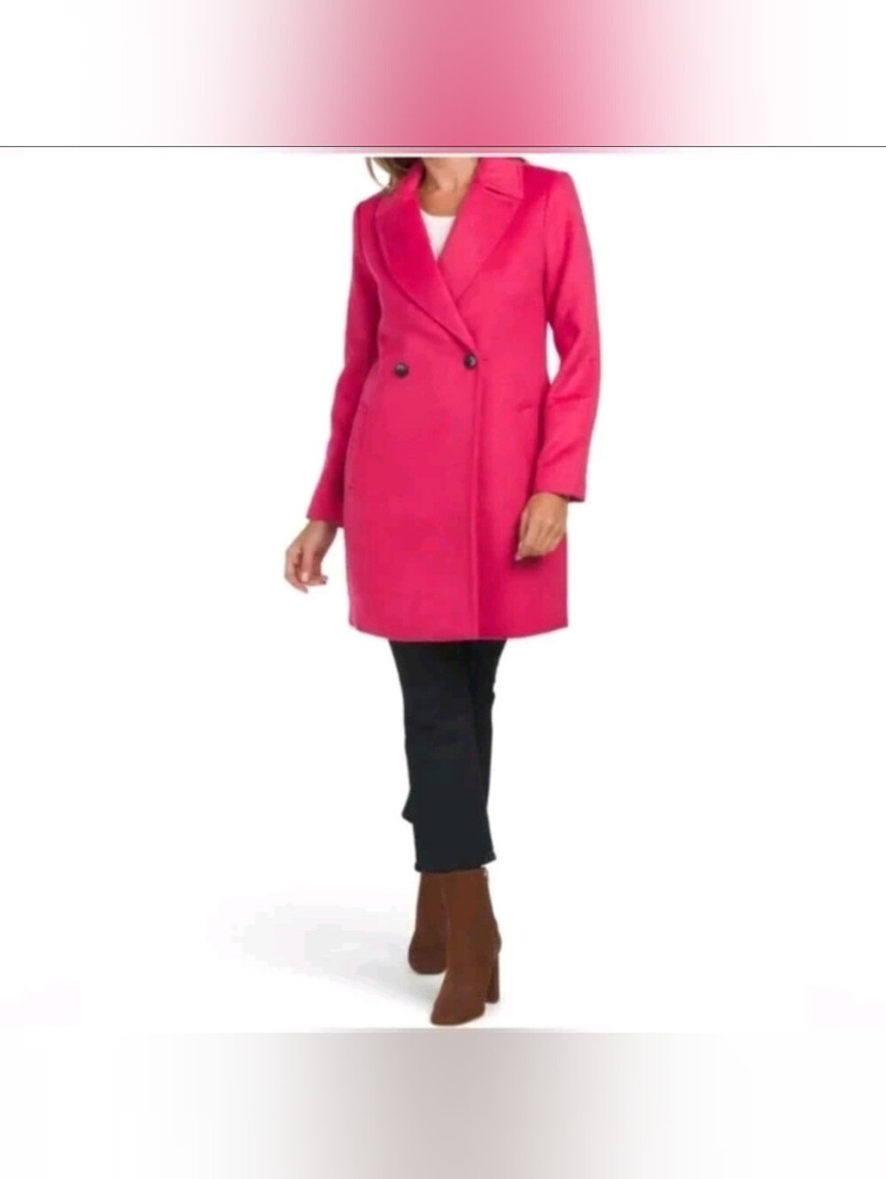 XS Rachel Zoe Pink Double-Breasted Wool Blend Coat